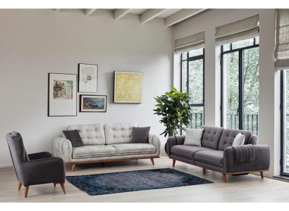 Furniture suite 3 + 3 + 1 in modern style, medium-soft fabric, gray, new