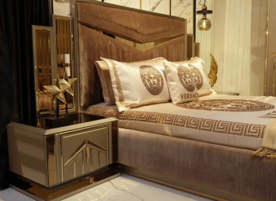 Bedroom bed 2x nightstands luxury bed set complete design furniture 3-piece.