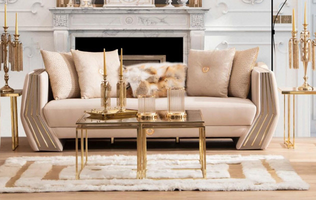 Sofa Luxury 3-Seater Couch Upholstery Wood Leather Living Room Three-Seater Couches New