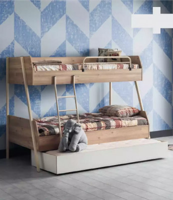 Triple bunk bed with three sleeping spaces.
