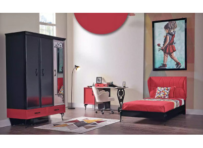 Kids' bedroom red black classic complete room wardrobe bed