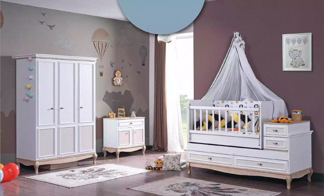 Baby crib children's room complete bedroom wardrobe dresser 3-piece set.