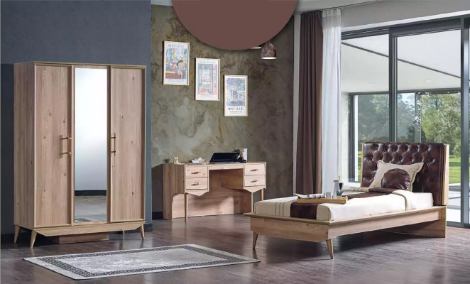 Loft Bed Wood Chesterfield 100x200cm Bed Frame Upholstered Headboard