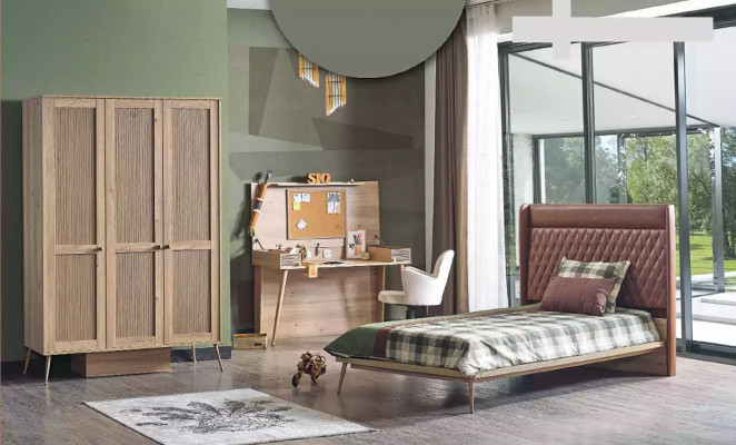 Luxury children's room Chesterfield bed, desk, wardrobe 3-piece set