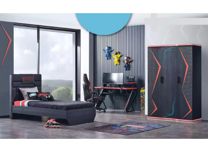 Gamer children's room bedroom bed table wardrobe 3-piece set.