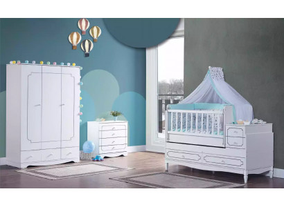 Infant room children's room bed white bedroom baby wardrobe dresser 3-piece set.