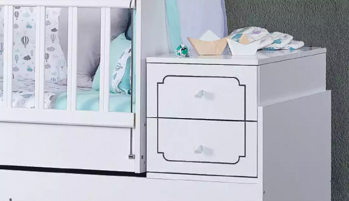 Child's bed infant baby toddler bed wooden bed white with shelves