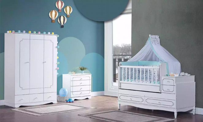Child's bed infant baby toddler bed wooden bed white with shelves