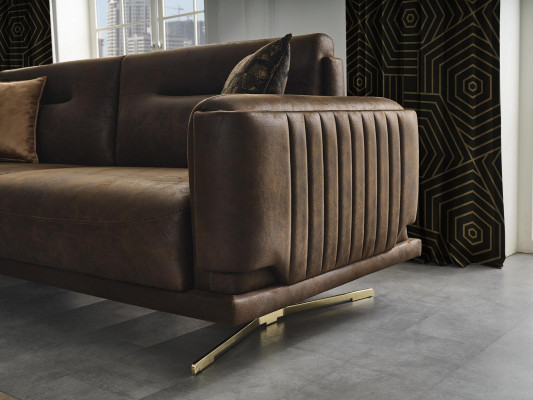 Four-seater sofa 4-seater sofas faux leather brown living room luxury