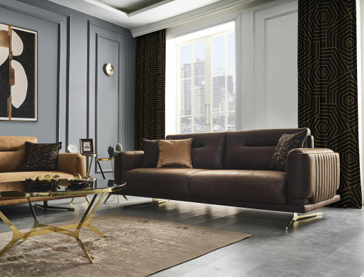 Four-seater sofa 4-seater sofas faux leather brown living room luxury