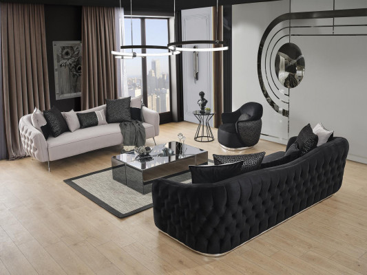 Four-seater sofa 4 seater sofas modern design fabric polyester black