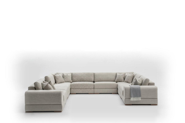 U-shaped sectional sofa in gray, luxury design furniture, living landscape, fabric