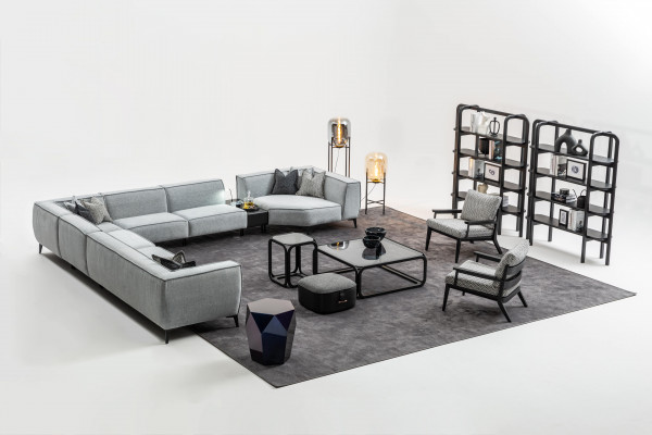 Sectional Sofa Upholstered Furniture U-Shaped Living Landscape with Armchair Grey Sofas