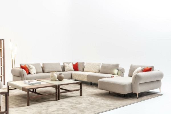 Sectional sofa U-shape beige luxury living room modern upholstered sofa new