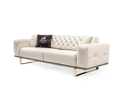 Three-seater Chesterfield sofa, 3-seater sofas, white fabric, living room, luxury