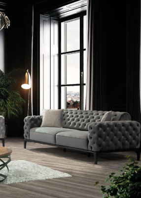 3-seater sofa three-seater sofas fabric gray living room Chesterfield new