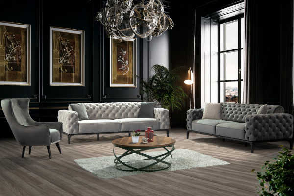 3-seater sofa three-seater sofas fabric gray living room Chesterfield new