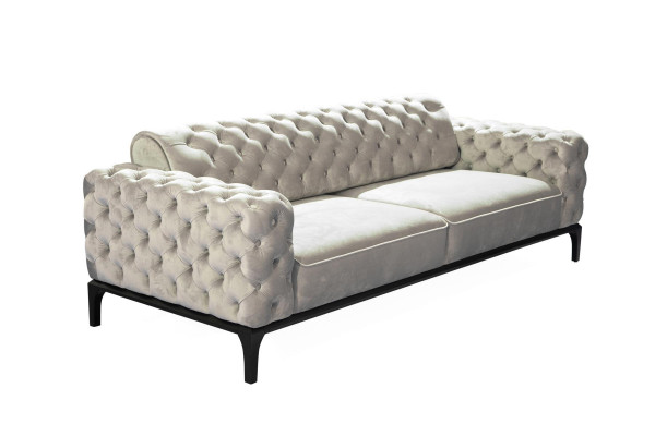 Three-seater Sofa 3-Seater Sofas Fabric White Living Room Chesterfield New