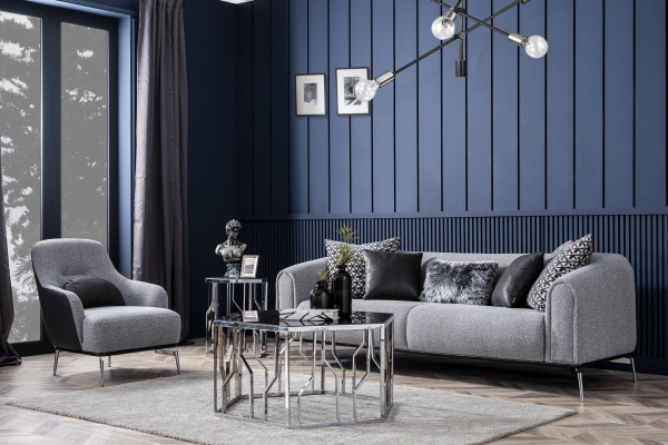Armchair Wingback Chair Modern Fabric Living Room Polyester Gray Design Seat