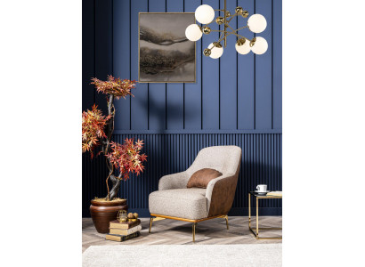 Armchair Wingback Modern Fabric Living Room Polyester Gray Design Seat