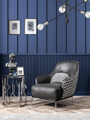 Armchair Wingback Chair Faux Leather Living Room Polyester Design Black