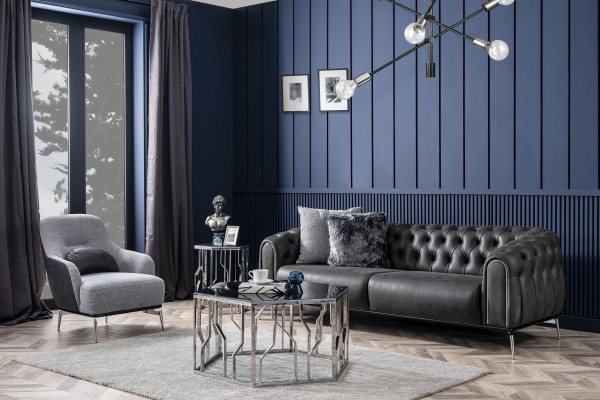 Chesterfield Suite Sofa 4-Seater Armchair Four-Seater Imitation Leather Black