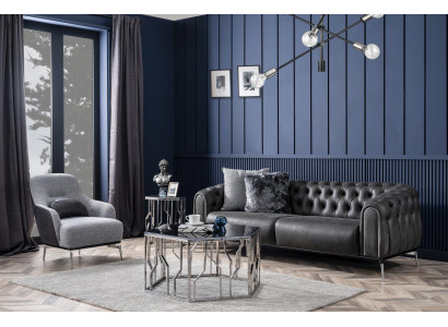 Chesterfield Suite Sofa 4-Seater Armchair Four-Seater Imitation Leather Black
