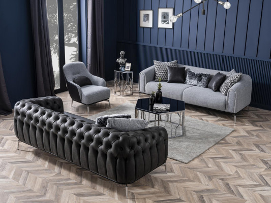 Chesterfield Suite Sofa 4-Seater Armchair Four-Seater Imitation Leather Black