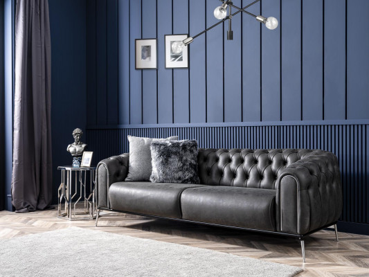 Chesterfield Suite Sofa 4-Seater Armchair Four-Seater Imitation Leather Black
