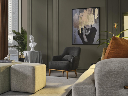 Armchair Wing Chair Modern Fabric Living Room Polyester Gray Design Seat