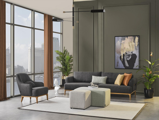 Armchair Wing Chair Modern Fabric Living Room Polyester Gray Design Seat