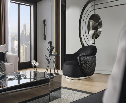 Armchair Wing Chair Modern Fabric Living Room Polyester Black Design