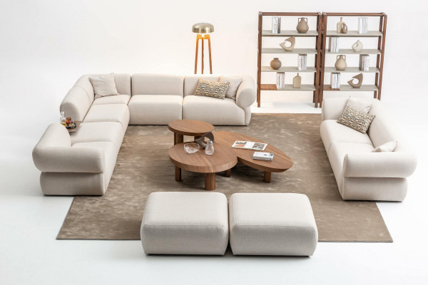 Living Room Sofa Set L-Shape 3-Seater Stool Set Modern Design