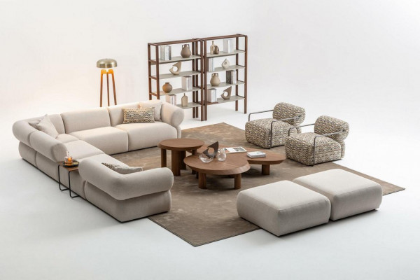 Italian-style furniture corner sofa corner couch living landscape corner suite 5-piece set.
