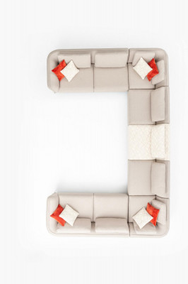 Luxury U-shaped sectional sofa, beige upholstery, modern style, new.
