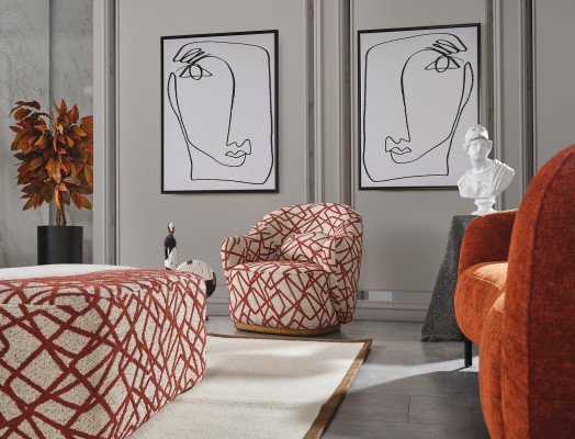 Living room sofa set, sofa, 4-seater, armchair, 3x stools, white, four-seater fabric