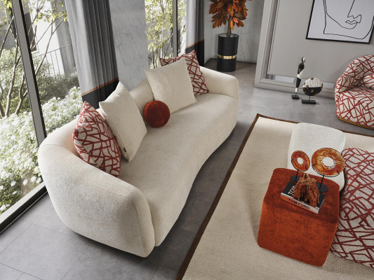 Living room sofa set, sofa, 4-seater, armchair, 3x stools, white, four-seater fabric