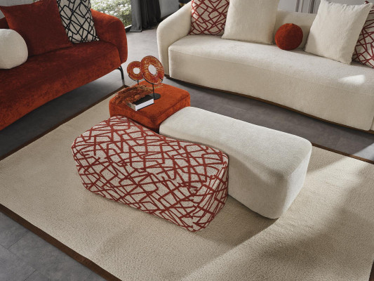 Living room sofa set, sofa, 4-seater, armchair, 3x stools, white, four-seater fabric