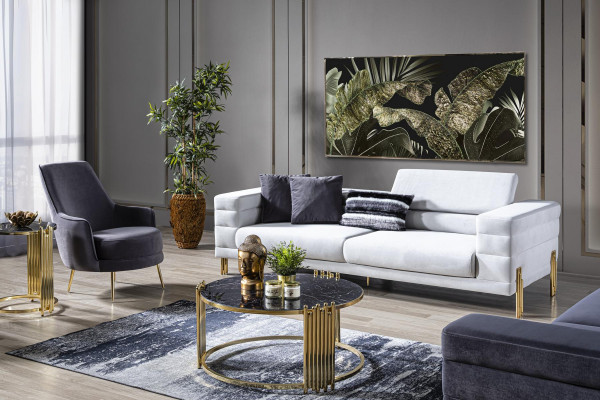 Luxury Sofa Set Sofa 4-Seater Armchair Fabric Modern White Modern Set