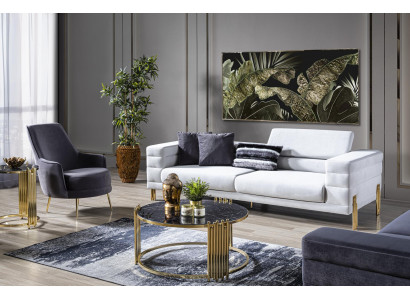 Luxury Sofa Set Sofa 4-Seater Armchair Fabric Modern White Modern Set