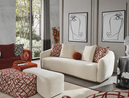 Four-seater sofa, 4-seater sofas, modern design, fabric polyester, white, new