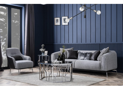 Modern sofa set 3 seat armchair three-seater fabric gray modern polyester