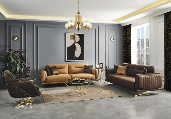 Sofa Set Complete Sofa 431 Seats Armchair Synthetic Leather Brown Set 3-piece
