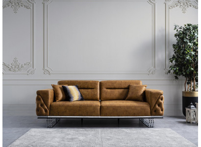 Four-seater sofa 4-seater sofas faux leather brown living room luxury