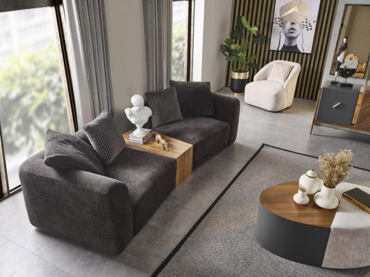 Sofa suite, fabric sofa, modern living room, white, 3-piece, polyester