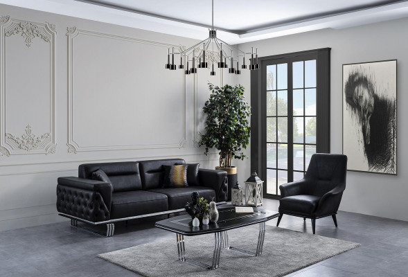 Complete Sofa Set Sofa 41 Seat Armchair Faux Leather Black 2-piece Set
