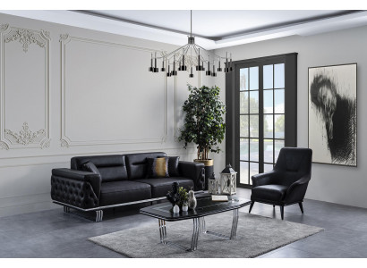 Complete Sofa Set Sofa 41 Seat Armchair Faux Leather Black 2-piece Set