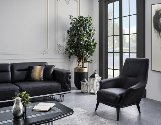 Complete Sofa Set Sofa 41 Seat Armchair Faux Leather Black 2-piece Set