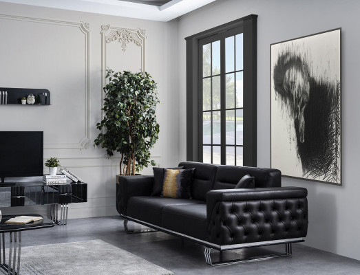 Complete Sofa Set Sofa 41 Seat Armchair Faux Leather Black 2-piece Set