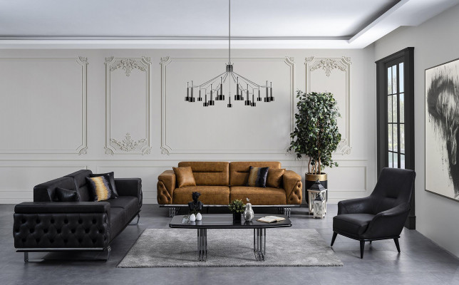 Chesterfield Sofa Set Sofa 431 Seater Faux Leather Sofas Black